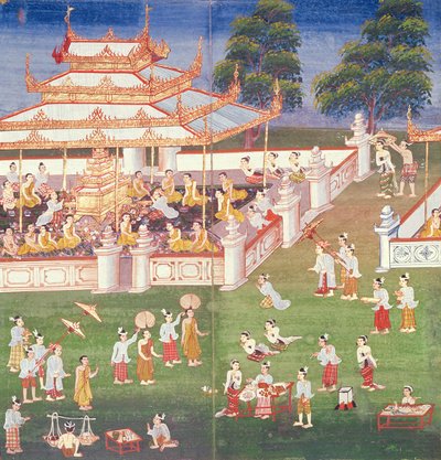 Monks at their annual meeting in June in Mandalay, from the Nimi Jataka, 1869 by Burmese School